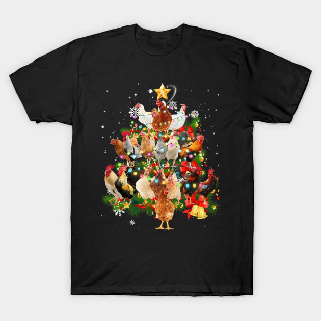 Chicken Tree Light Christmas Matching Family Chickens Pajama T-Shirt by rivkazachariah